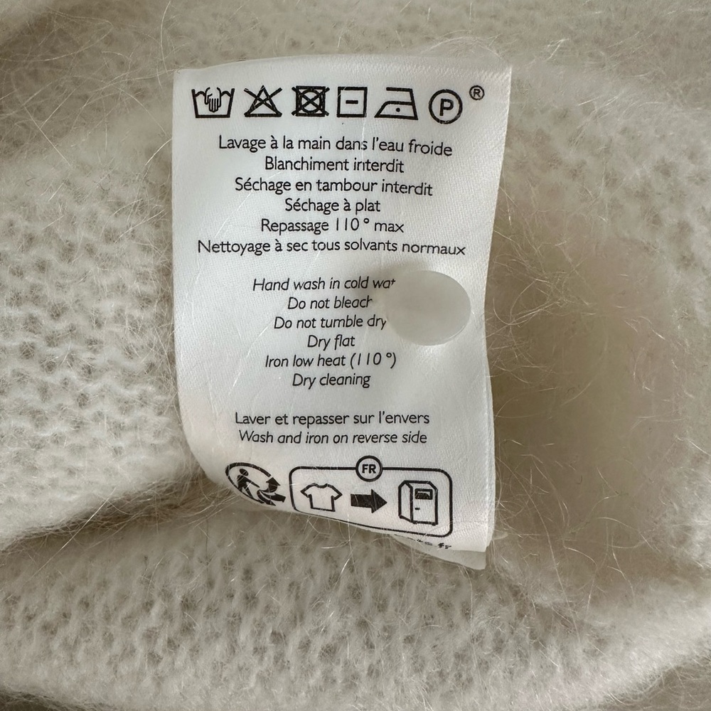 Sezane Cream Angie Kid Mohair Wool Lace Trim Pointelle Knit Cardigan Size S - Picture 5 of 5